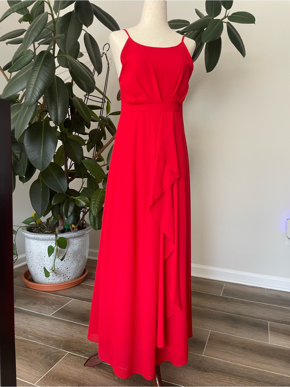 Girls' Bright Red Spaghetti-Strap Formal Maxi Dress